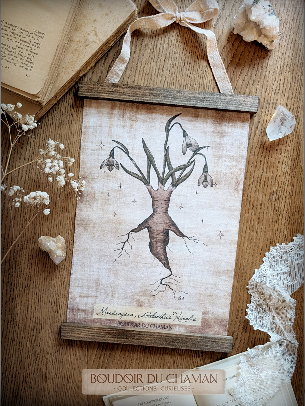 la tenture Mandragore Perce-Neige lin . illustration originale du Boudoir – Image 6