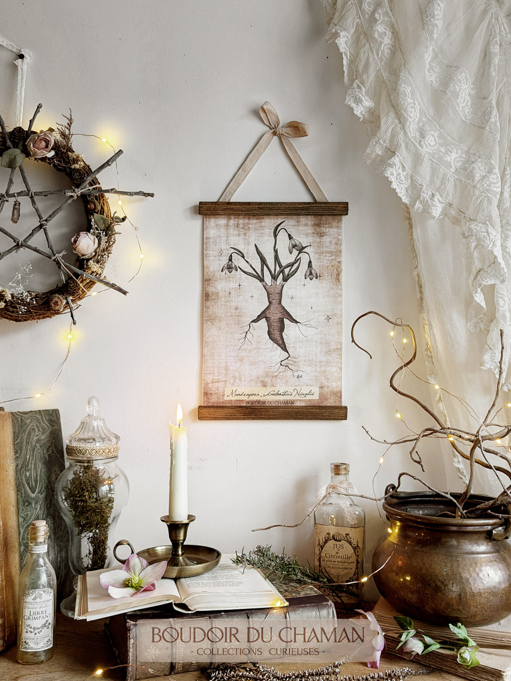 la tenture Mandragore Perce-Neige lin . illustration originale du Boudoir – Image 3