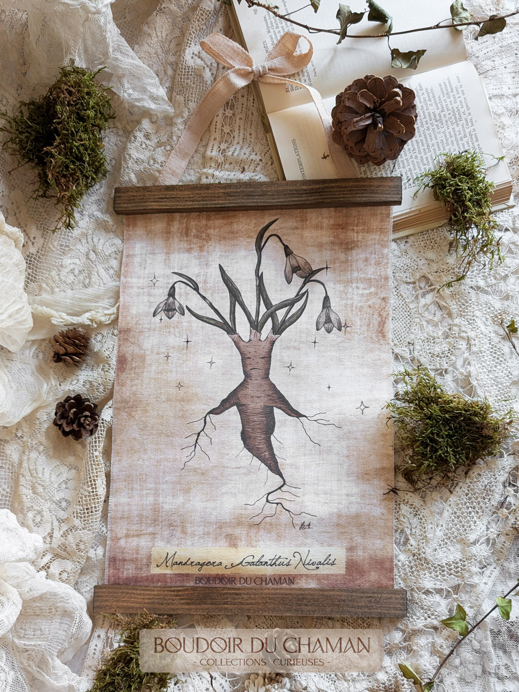 la tenture Mandragore Perce-Neige lin . illustration originale du Boudoir – Image 4