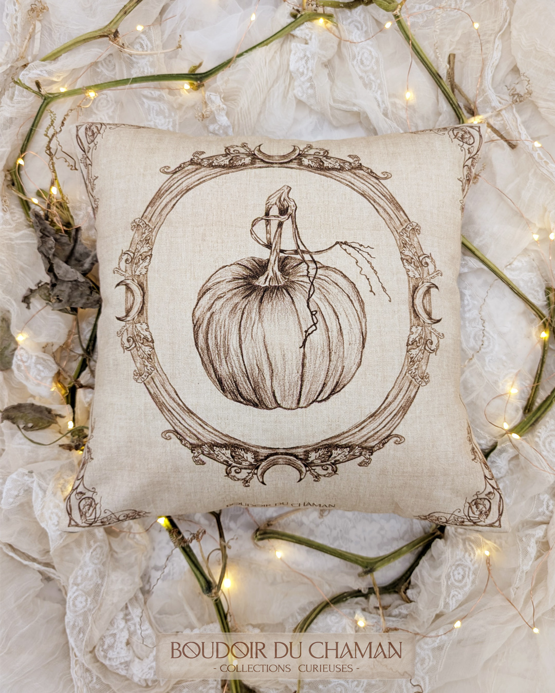 La housse de coussin Citrouille Enchantée Tartan de Noël . illustration originale 40X40cm – Image 4