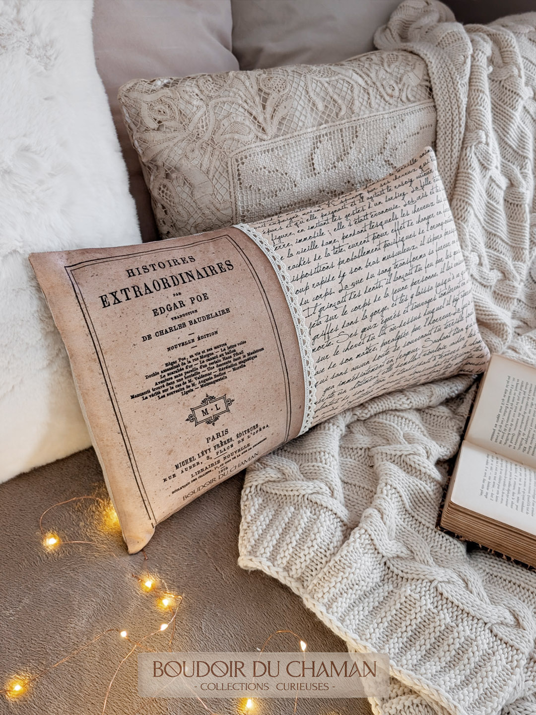 la housse de coussin Histoires Extraordinaires de E.Poe . collection Baudelaire 50X30cm