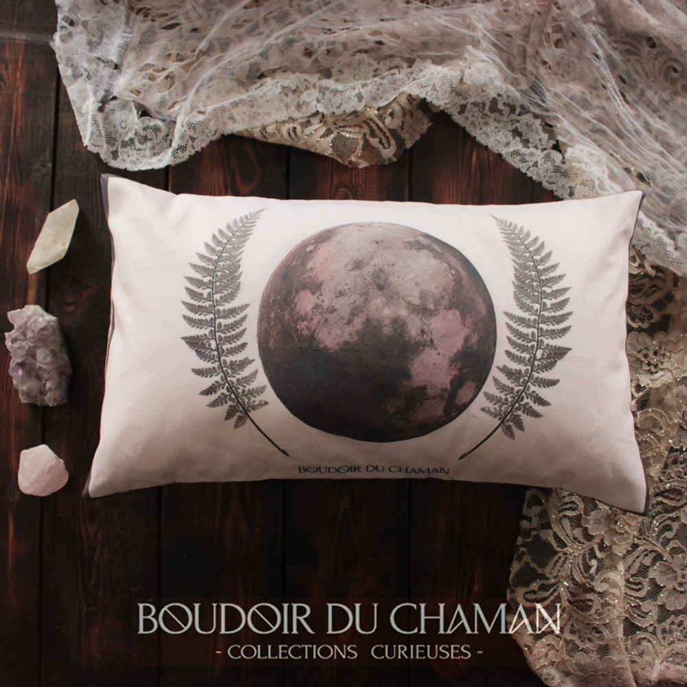 housse de coussin Lune des Fraises écru . 50X30cm illustration originale