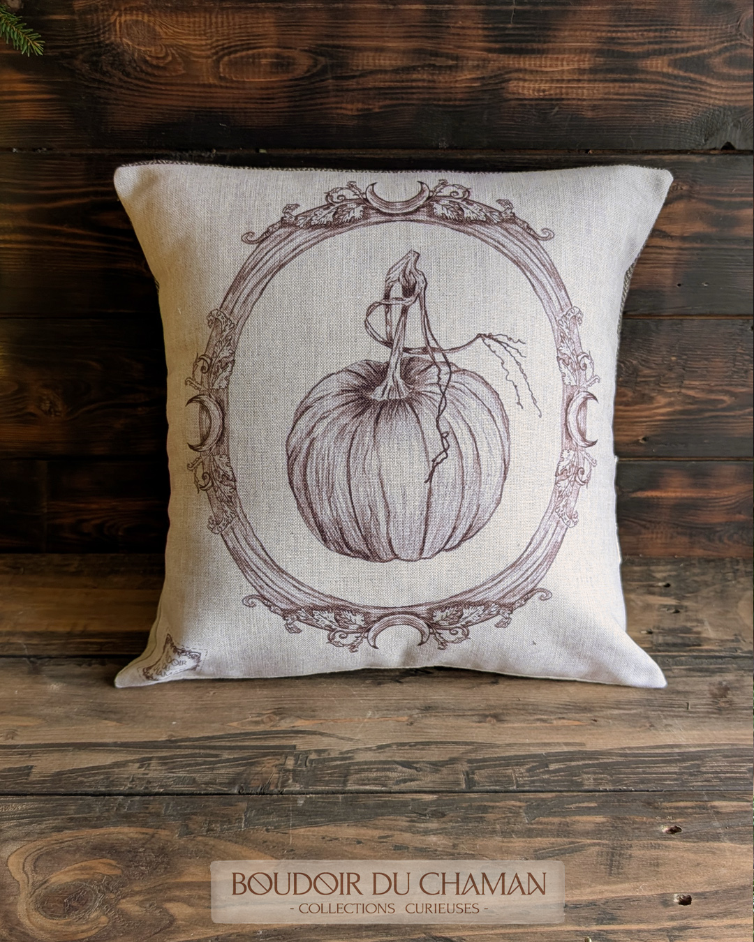 La housse de coussin Citrouille Enchantée Chevron . illustration originale 40X40cm – Image 5