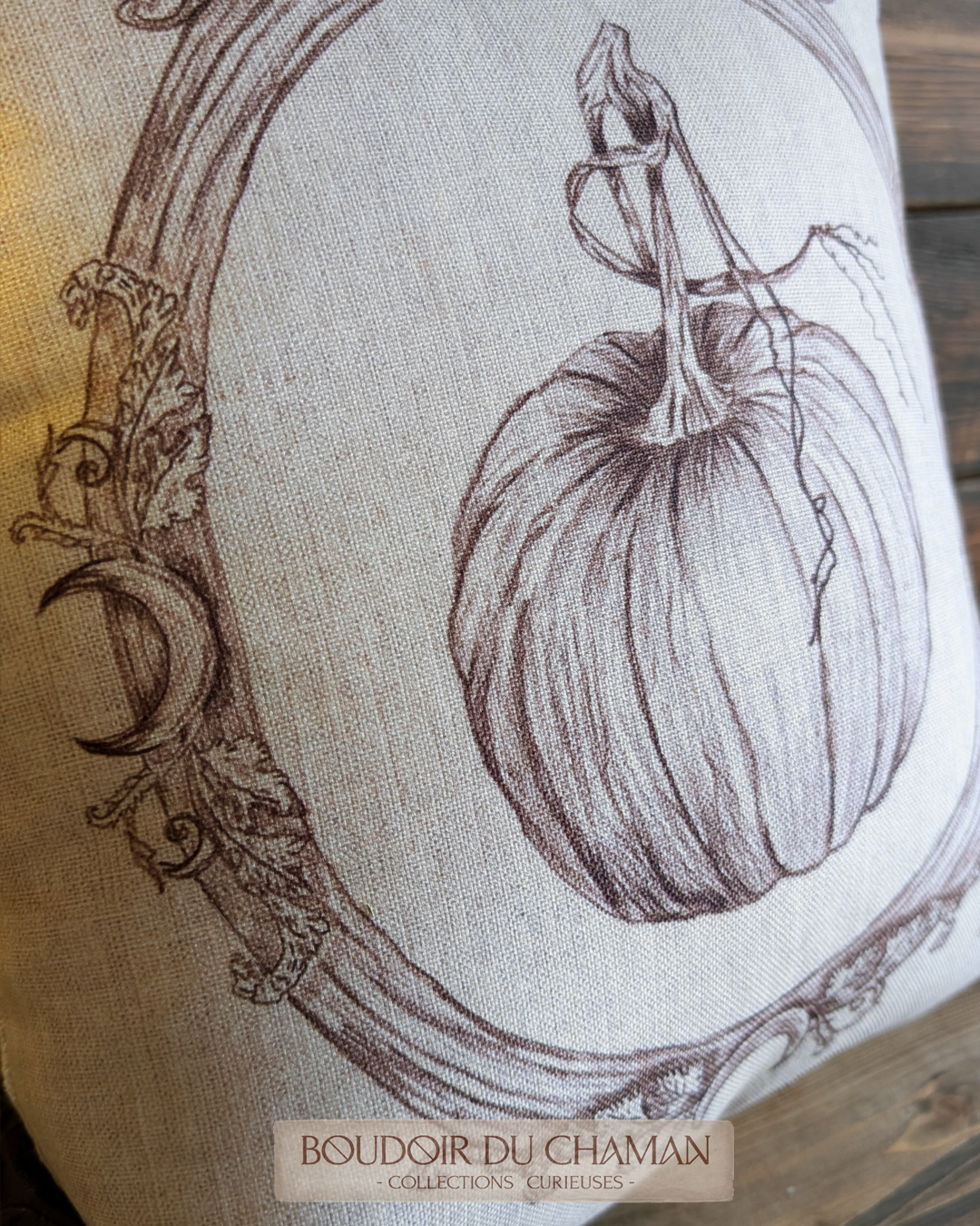 La housse de coussin Citrouille Enchantée Chevron . illustration originale 40X40cm – Image 3