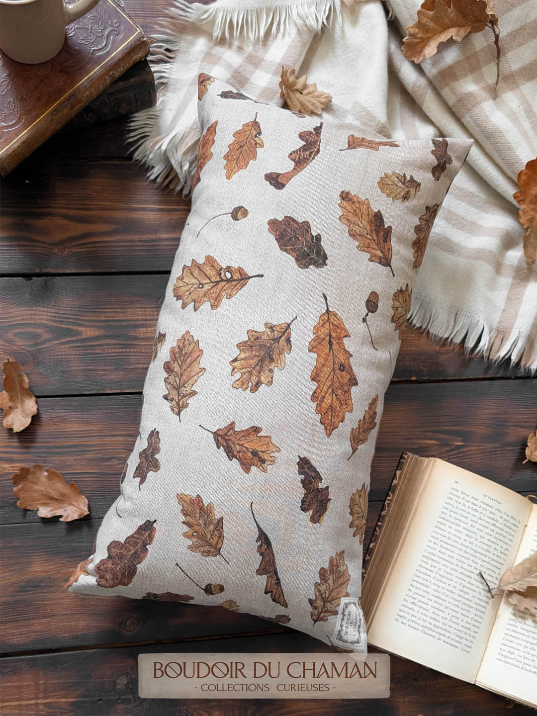 la housse de coussin Chêne Caramel .  50X30cm illustration originale du Boudoir