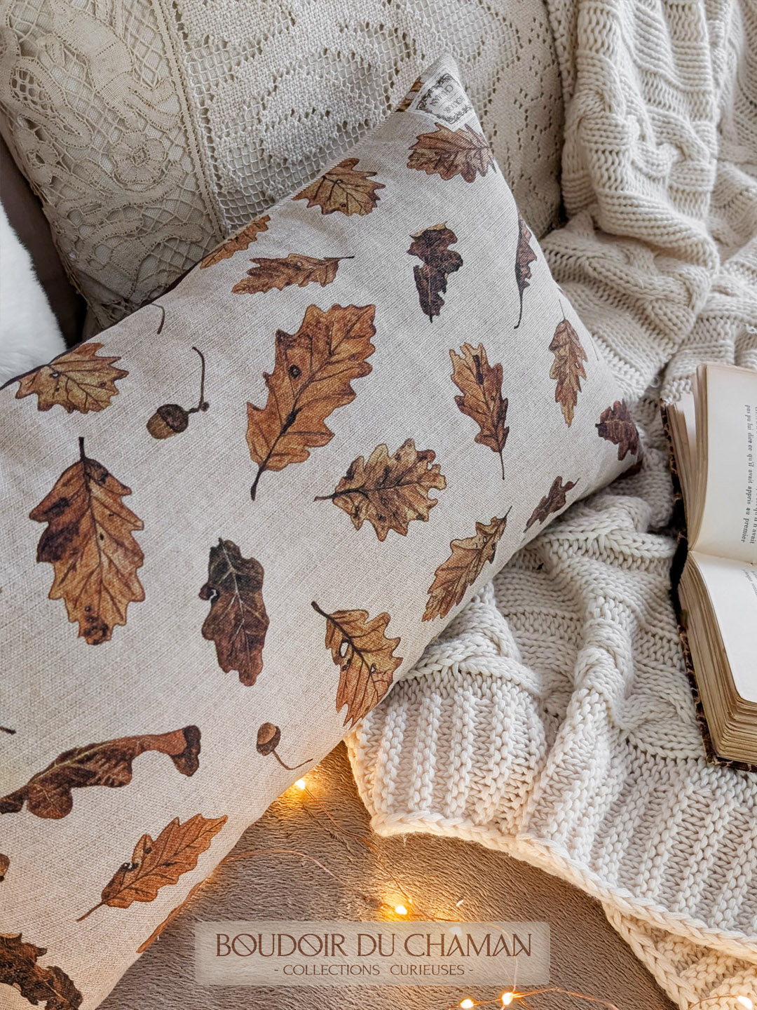 coussin feuille de chêne chocolat2