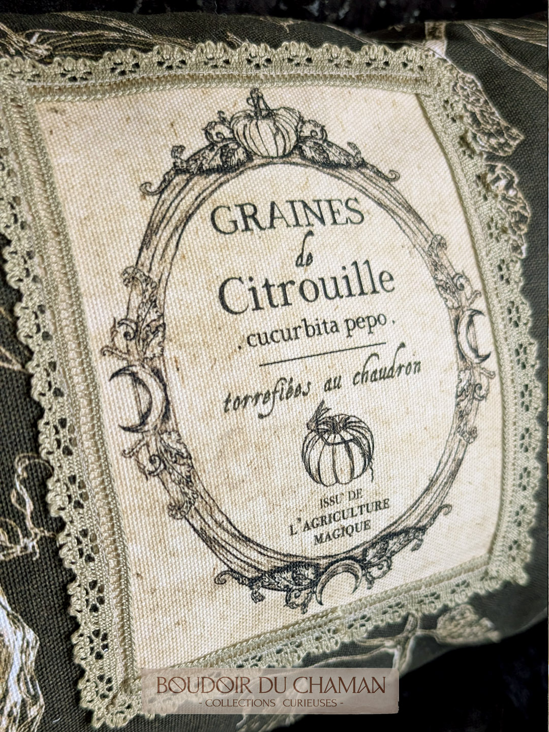 la housse de coussin Graines de Citrouilles Mousse dos Tartan . illustration originale du Boudoir 50X30cm – Image 7